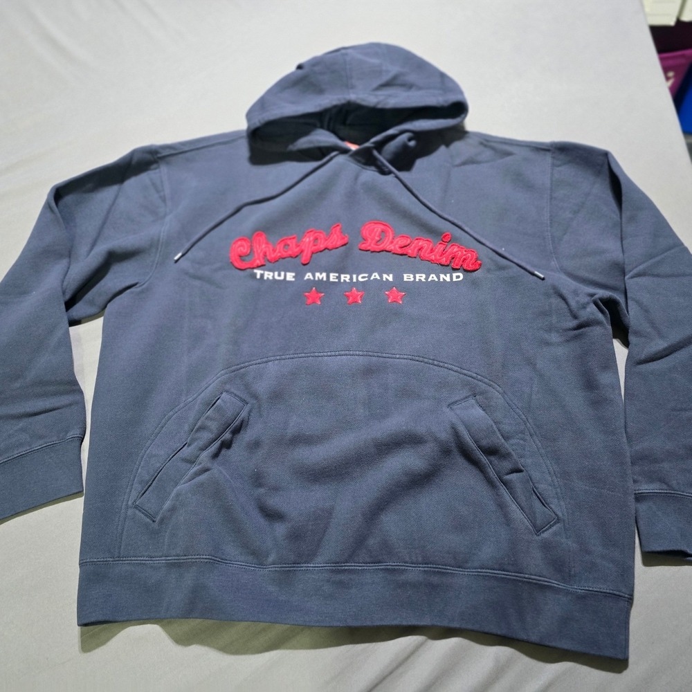 new Chaps Denim Hoodie Mens XL Navy Embroidered vintage y2k
